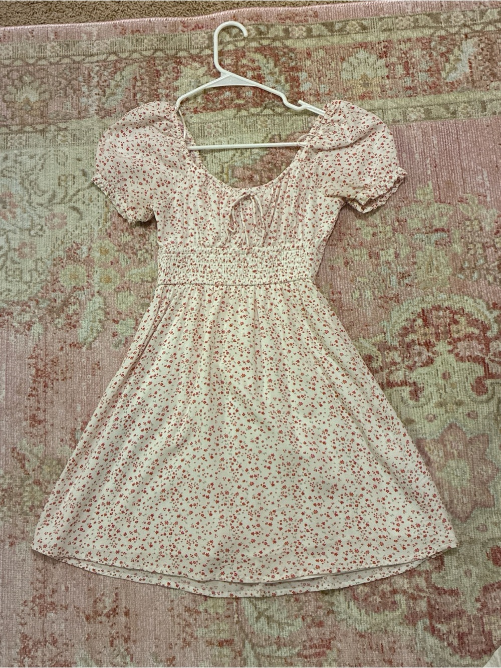 Hollister Cream Mini Dress with Pink Floral Print